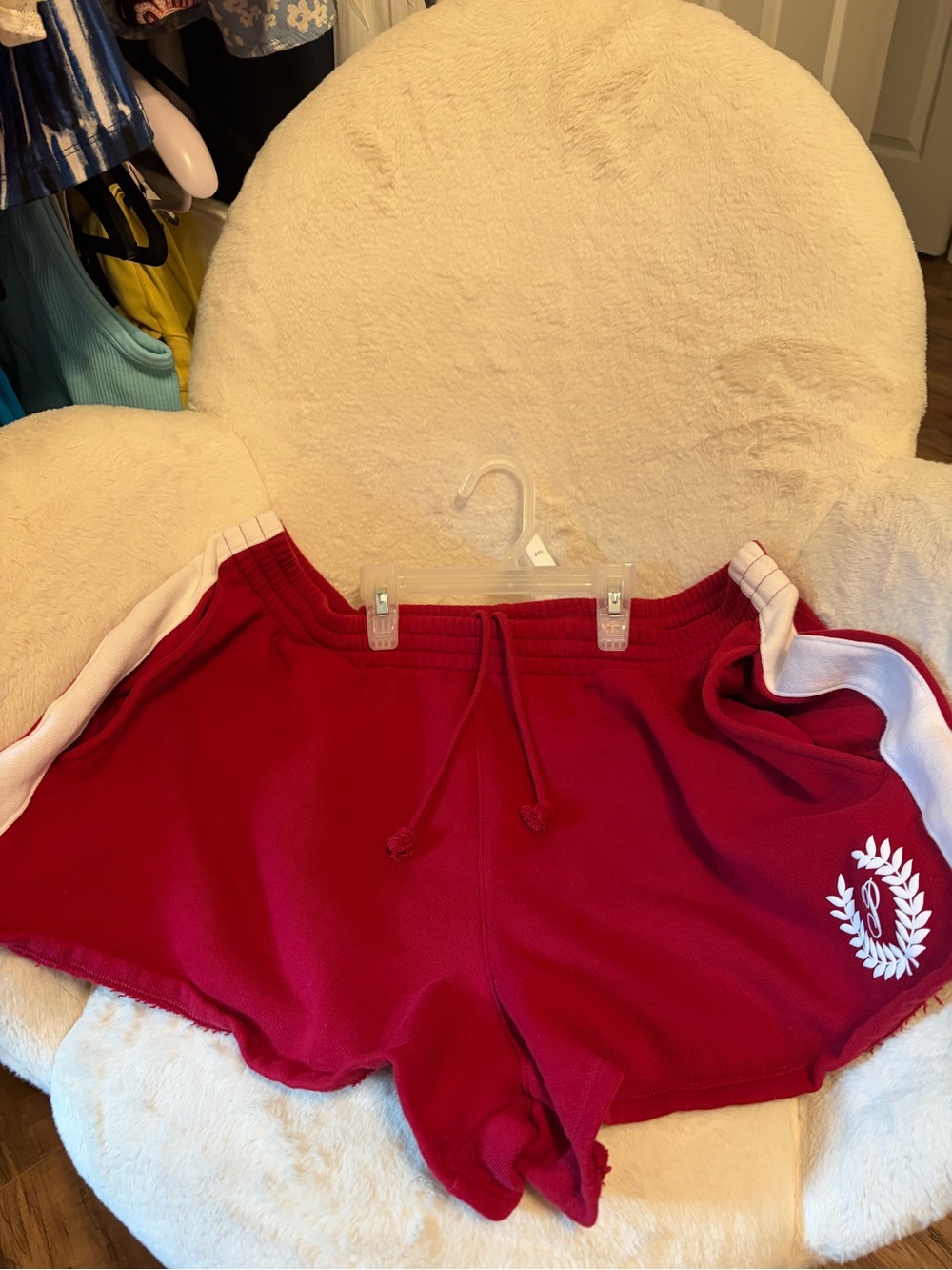 PINK Victoria's Secret Red Athletic Shorts with White Side Stripe
